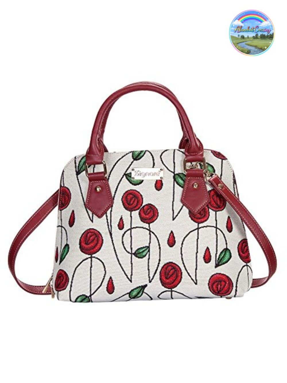 Faux Leather Woven Tapestry Satchel Crossbody Bag
